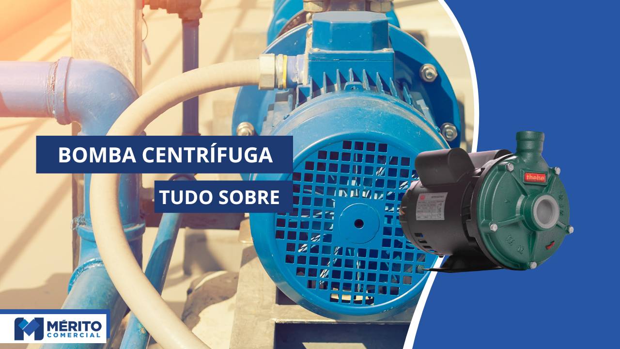 Banner inicial com a frase Qual a diferença entre a bomba centrífuga e a bomba periférica? no lado esquerdo e imagem de duas bombas do lado direito