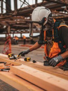 Homem trabalhando com todos os equipamentos de segurança necessários