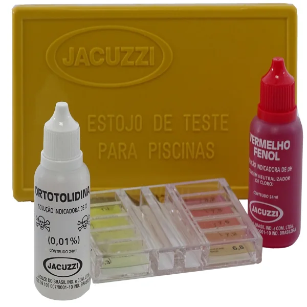 imagem do estojo de testes de água para medir o ph da piscina verde.