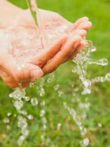 mãos segurando agua